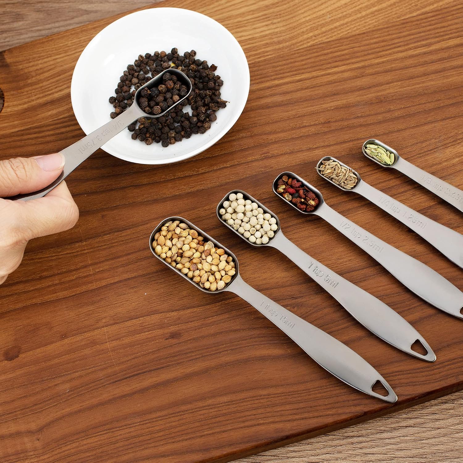 13-Piece Measuring Cups and Spoons Set, 18/8 Stainless Steel, Silver | Clearly Marked US and Metric Measurements, 7 Cups and 6 Spoons Nest for Dry and Wet Ingredients in Cooking and Baking