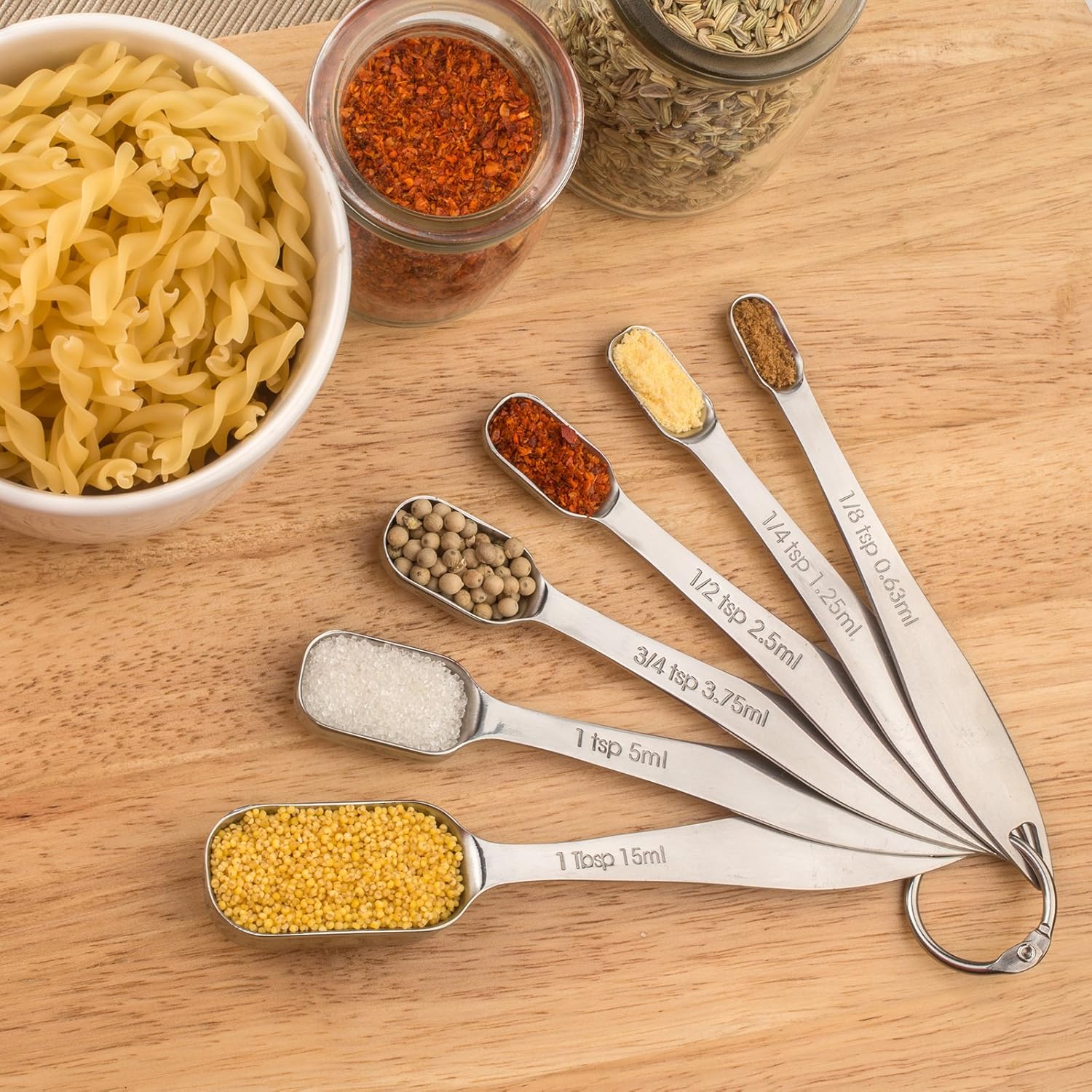 13-Piece Measuring Cups and Spoons Set, 18/8 Stainless Steel, Silver | Clearly Marked US and Metric Measurements, 7 Cups and 6 Spoons Nest for Dry and Wet Ingredients in Cooking and Baking