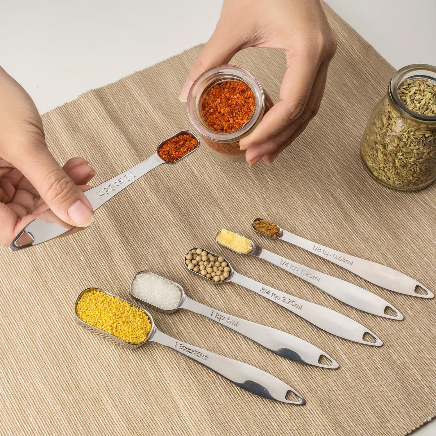 13-Piece Measuring Cups and Spoons Set, 18/8 Stainless Steel, Silver | Clearly Marked US and Metric Measurements, 7 Cups and 6 Spoons Nest for Dry and Wet Ingredients in Cooking and Baking