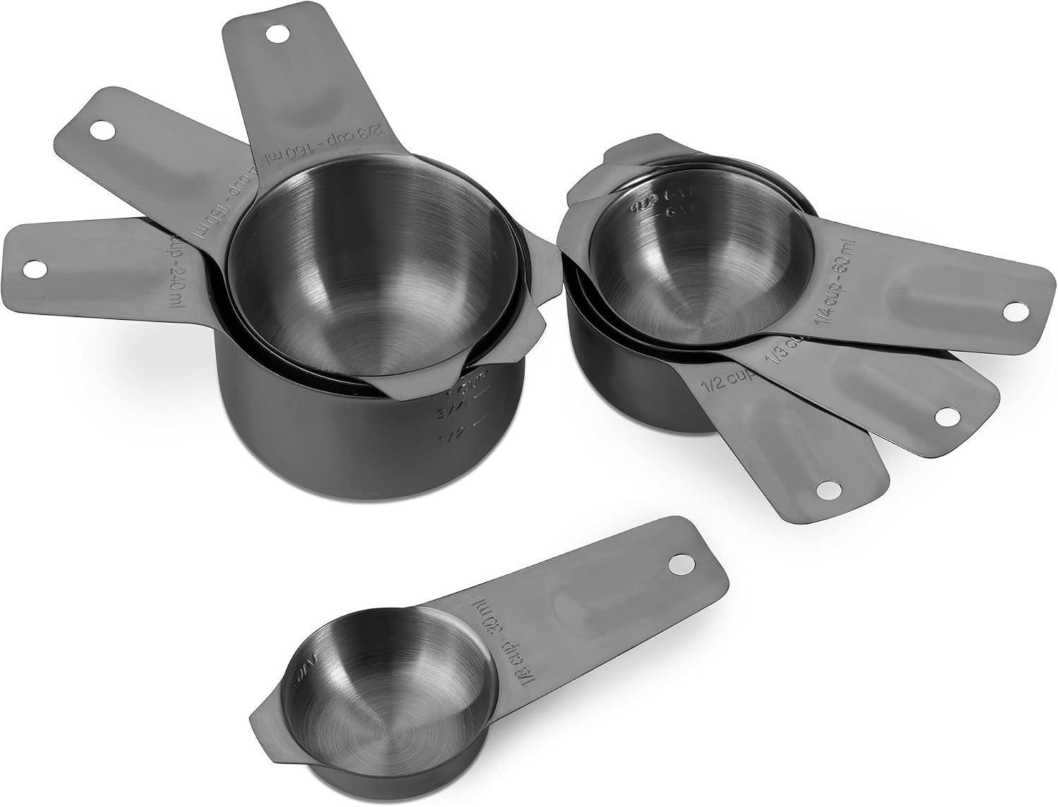 13-Piece Measuring Cups and Spoons Set, 18/8 Stainless Steel, Silver | Clearly Marked US and Metric Measurements, 7 Cups and 6 Spoons Nest for Dry and Wet Ingredients in Cooking and Baking