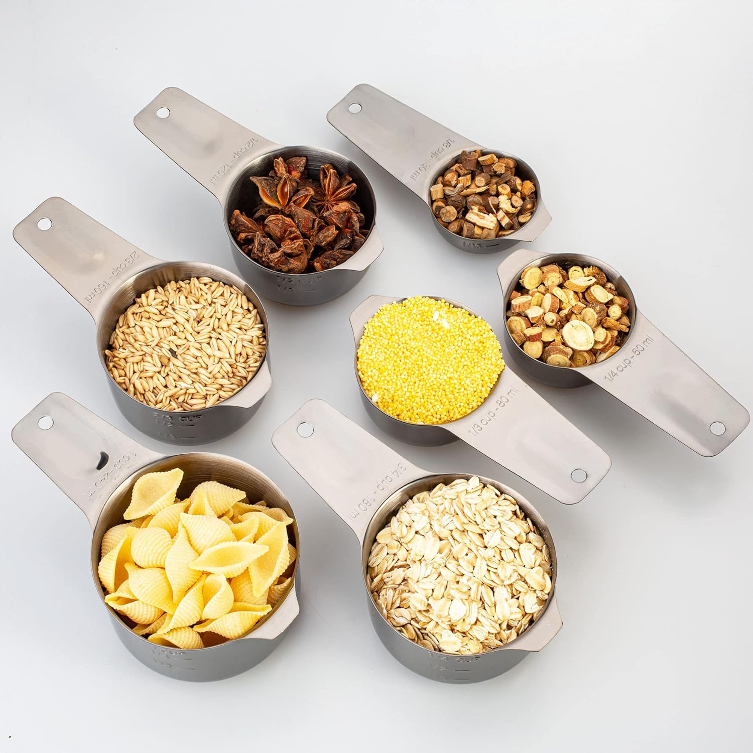 13-Piece Measuring Cups and Spoons Set, 18/8 Stainless Steel, Silver | Clearly Marked US and Metric Measurements, 7 Cups and 6 Spoons Nest for Dry and Wet Ingredients in Cooking and Baking