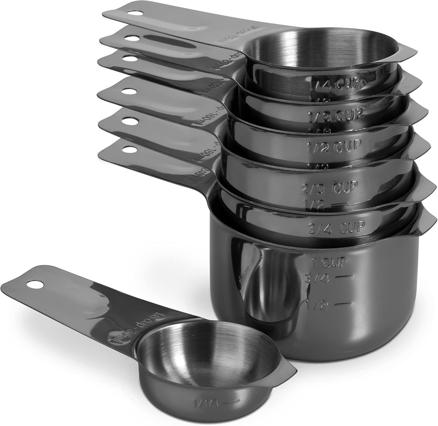 13-Piece Measuring Cups and Spoons Set, 18/8 Stainless Steel, Silver | Clearly Marked US and Metric Measurements, 7 Cups and 6 Spoons Nest for Dry and Wet Ingredients in Cooking and Baking