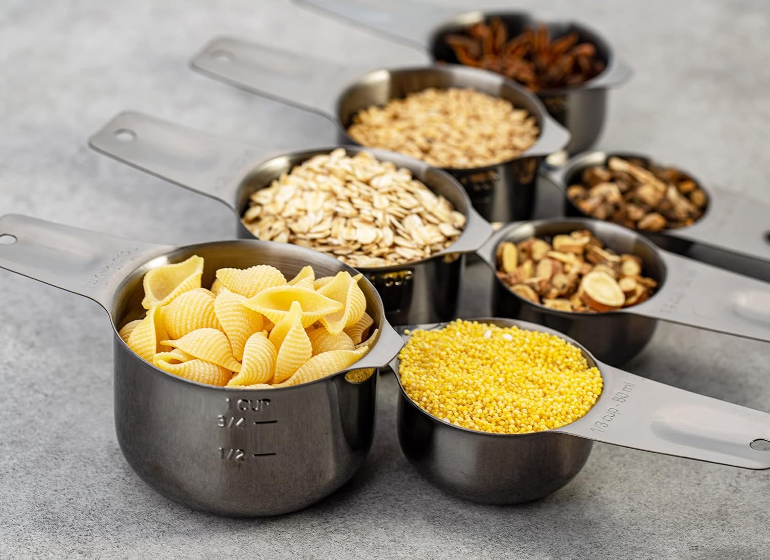 13-Piece Measuring Cups and Spoons Set, 18/8 Stainless Steel, Silver | Clearly Marked US and Metric Measurements, 7 Cups and 6 Spoons Nest for Dry and Wet Ingredients in Cooking and Baking
