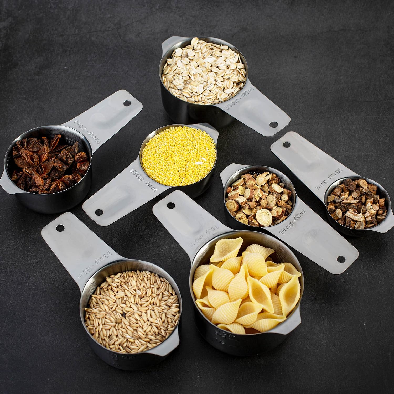 13-Piece Measuring Cups and Spoons Set, 18/8 Stainless Steel, Silver | Clearly Marked US and Metric Measurements, 7 Cups and 6 Spoons Nest for Dry and Wet Ingredients in Cooking and Baking