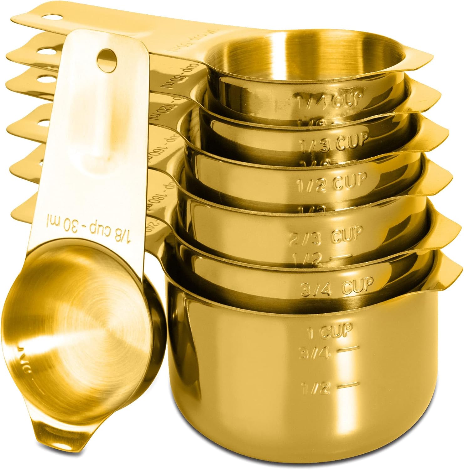 13-Piece Measuring Cups and Spoons Set, 18/8 Stainless Steel, Silver | Clearly Marked US and Metric Measurements, 7 Cups and 6 Spoons Nest for Dry and Wet Ingredients in Cooking and Baking