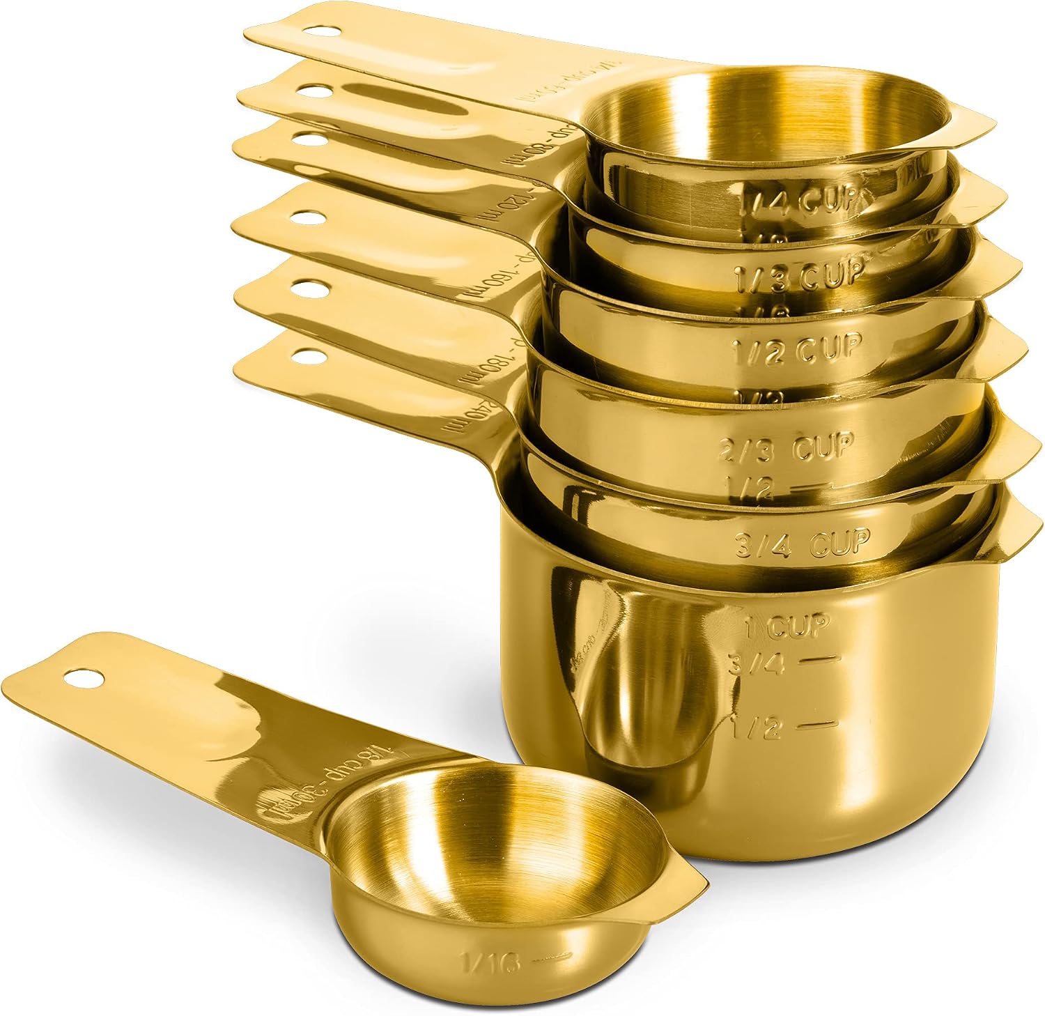 13-Piece Measuring Cups and Spoons Set, 18/8 Stainless Steel, Silver | Clearly Marked US and Metric Measurements, 7 Cups and 6 Spoons Nest for Dry and Wet Ingredients in Cooking and Baking