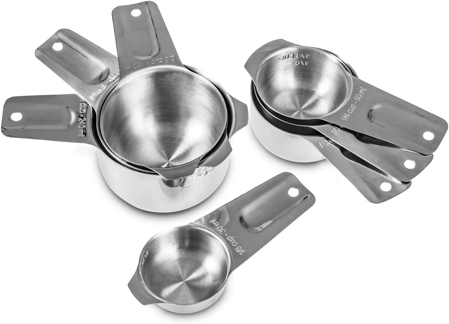 13-Piece Measuring Cups and Spoons Set, 18/8 Stainless Steel, Silver | Clearly Marked US and Metric Measurements, 7 Cups and 6 Spoons Nest for Dry and Wet Ingredients in Cooking and Baking