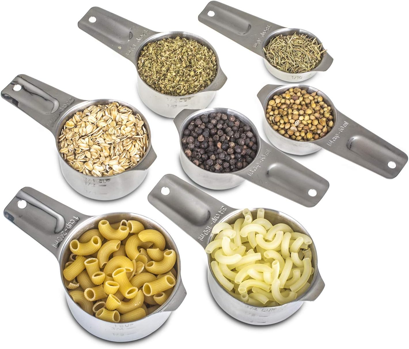 13-Piece Measuring Cups and Spoons Set, 18/8 Stainless Steel, Silver | Clearly Marked US and Metric Measurements, 7 Cups and 6 Spoons Nest for Dry and Wet Ingredients in Cooking and Baking