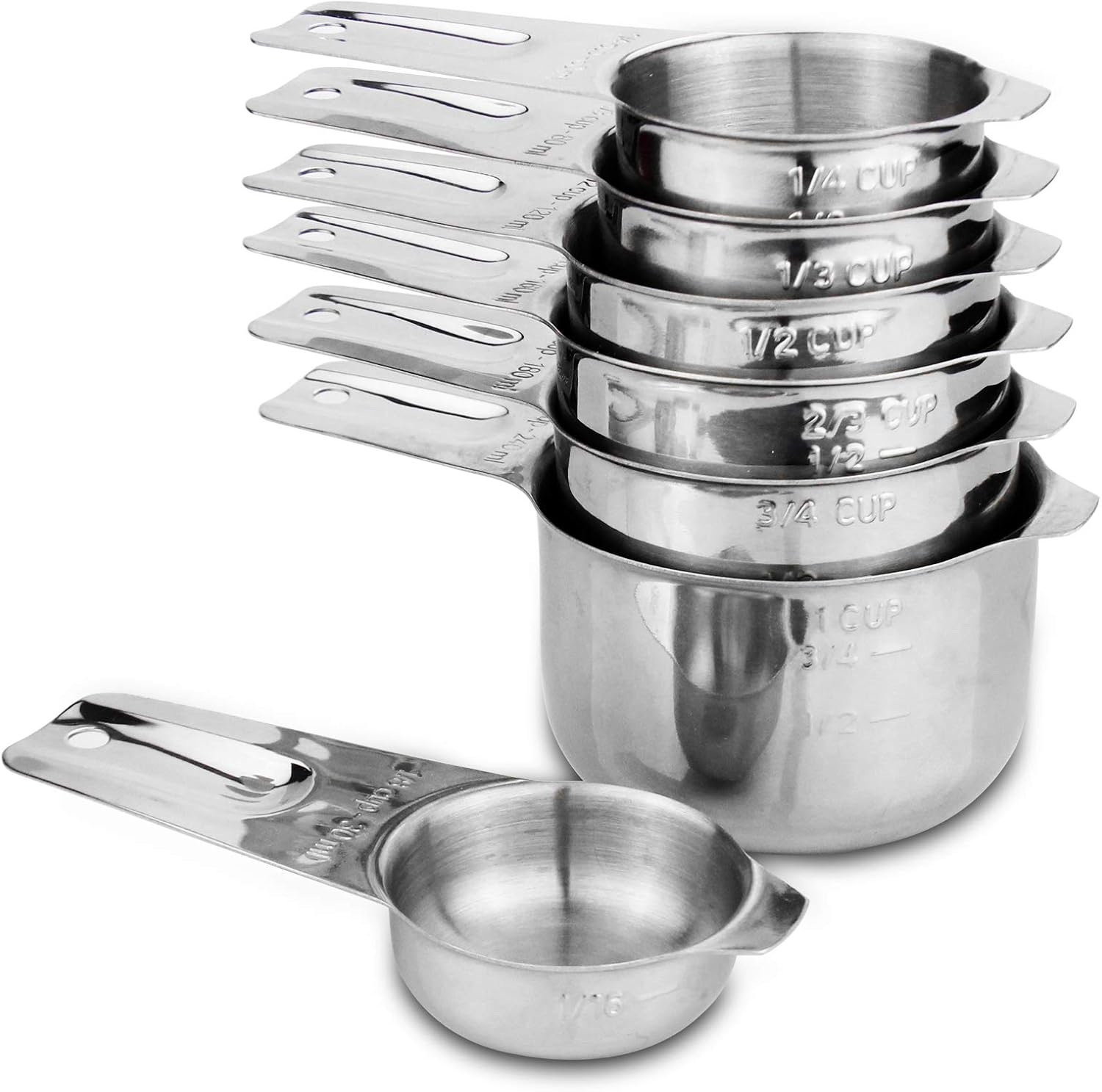 13-Piece Measuring Cups and Spoons Set, 18/8 Stainless Steel, Silver | Clearly Marked US and Metric Measurements, 7 Cups and 6 Spoons Nest for Dry and Wet Ingredients in Cooking and Baking