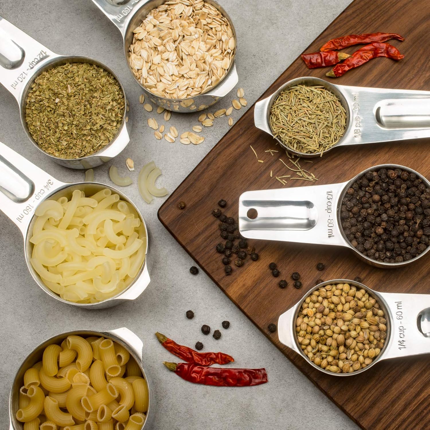 13-Piece Measuring Cups and Spoons Set, 18/8 Stainless Steel, Silver | Clearly Marked US and Metric Measurements, 7 Cups and 6 Spoons Nest for Dry and Wet Ingredients in Cooking and Baking