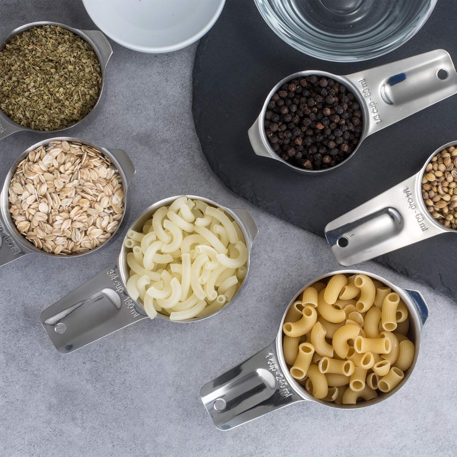 13-Piece Measuring Cups and Spoons Set, 18/8 Stainless Steel, Silver | Clearly Marked US and Metric Measurements, 7 Cups and 6 Spoons Nest for Dry and Wet Ingredients in Cooking and Baking