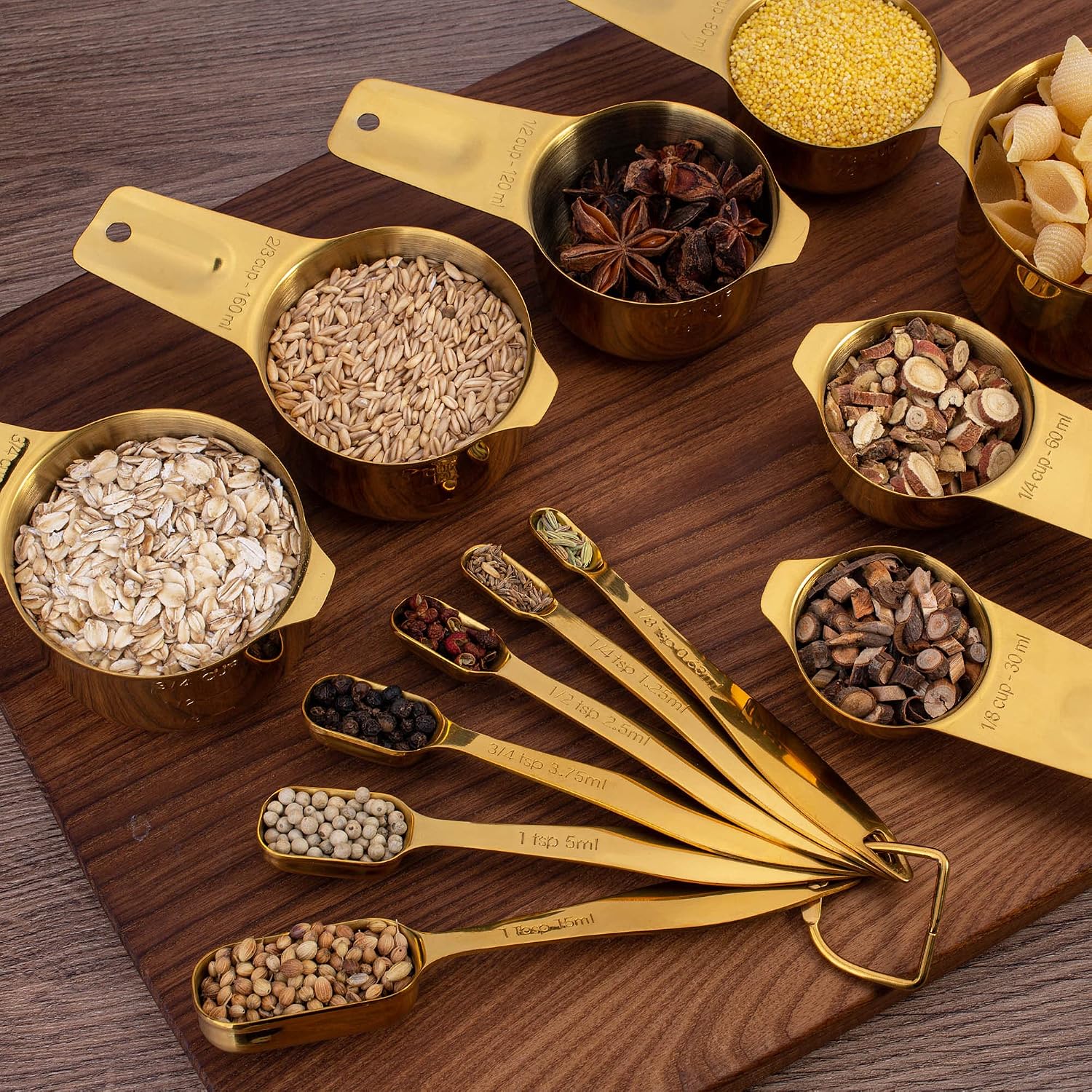 13-Piece Measuring Cups and Spoons Set, 18/8 Stainless Steel, Silver | Clearly Marked US and Metric Measurements, 7 Cups and 6 Spoons Nest for Dry and Wet Ingredients in Cooking and Baking