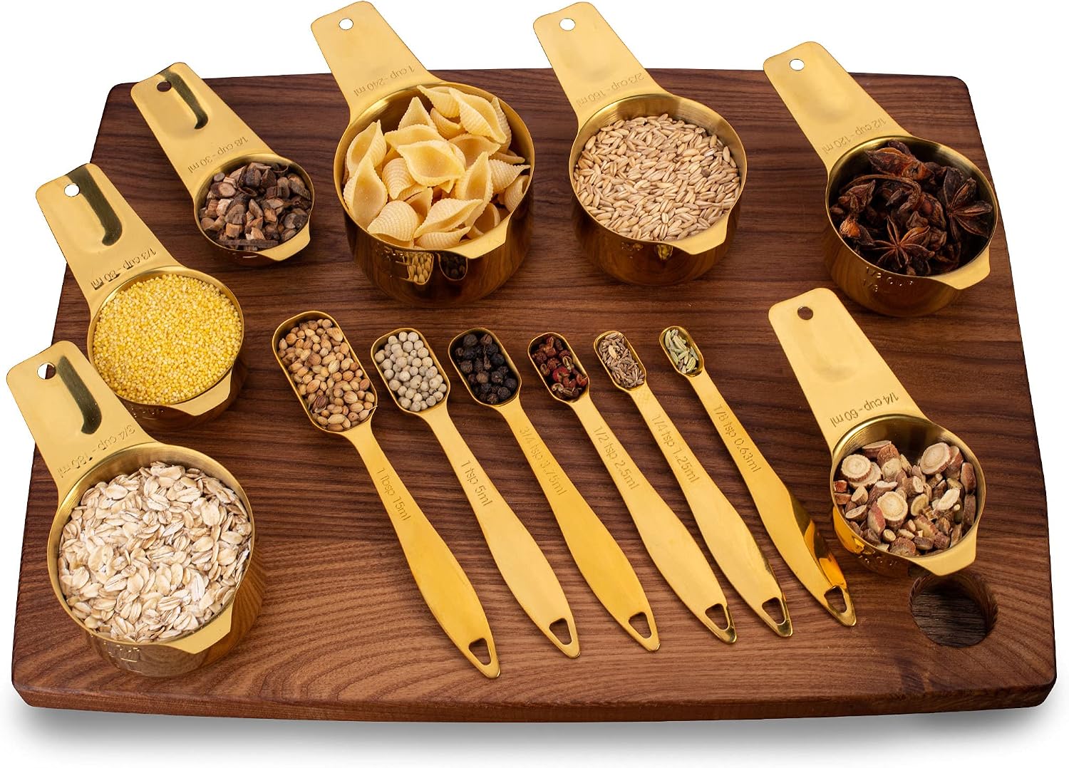 13-Piece Measuring Cups and Spoons Set, 18/8 Stainless Steel, Silver | Clearly Marked US and Metric Measurements, 7 Cups and 6 Spoons Nest for Dry and Wet Ingredients in Cooking and Baking
