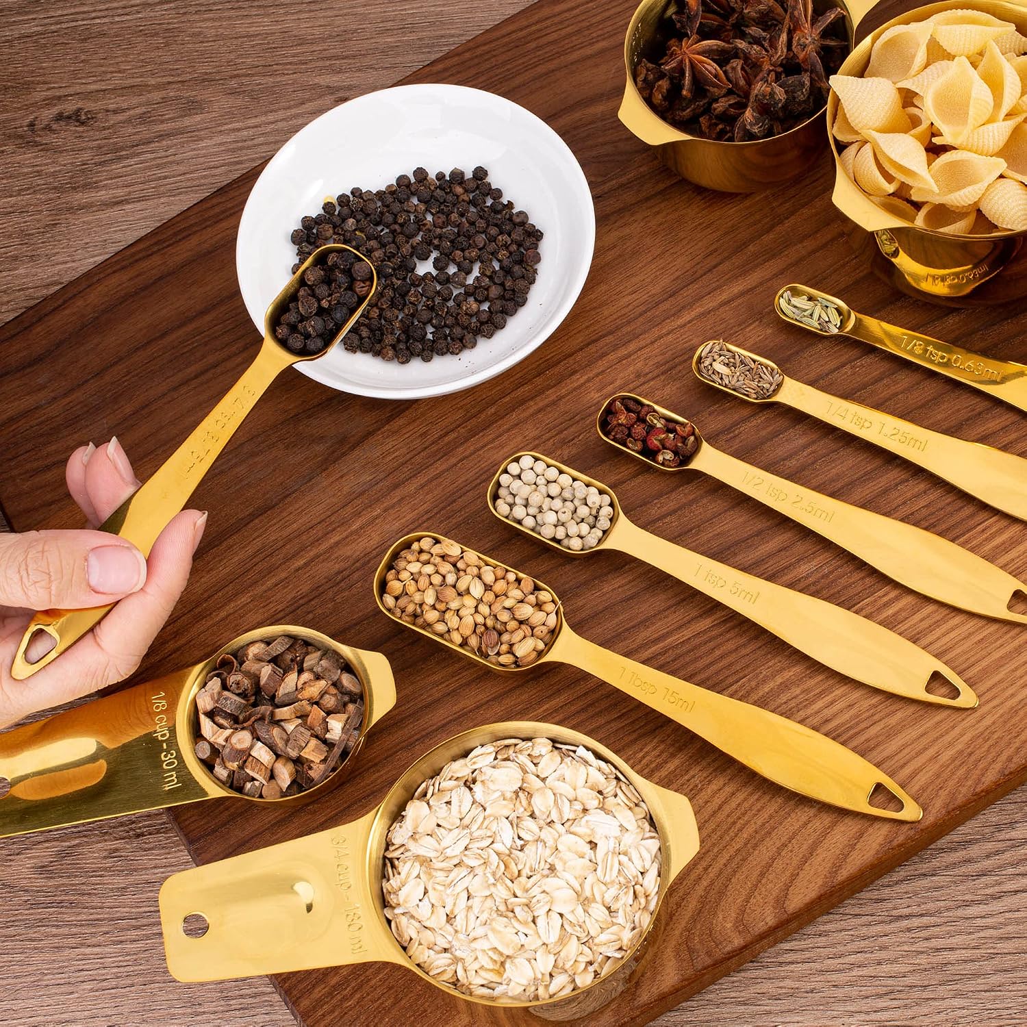 13-Piece Measuring Cups and Spoons Set, 18/8 Stainless Steel, Silver | Clearly Marked US and Metric Measurements, 7 Cups and 6 Spoons Nest for Dry and Wet Ingredients in Cooking and Baking