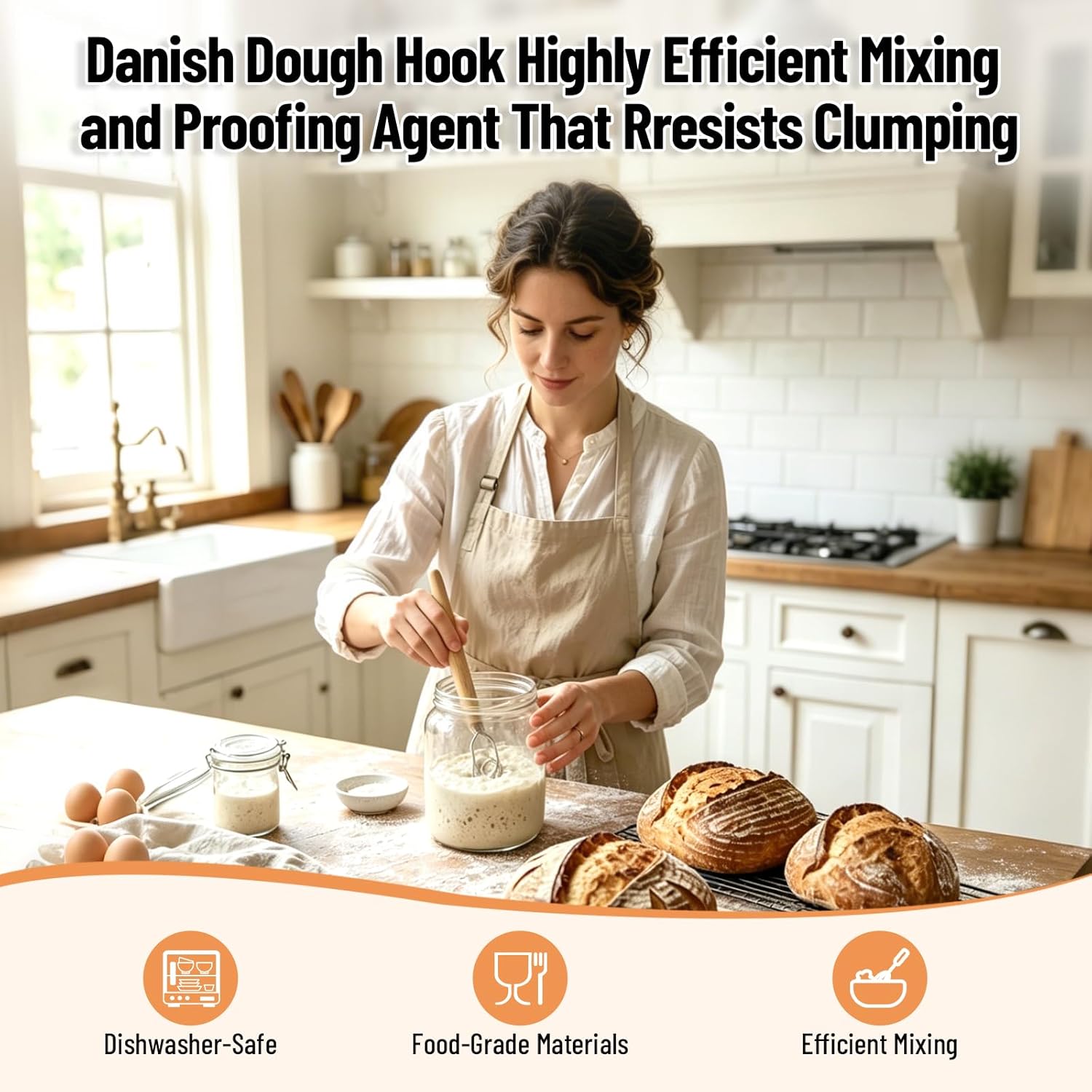 13 Inch Danish Dough Whisk for Sourdough,304 Stainless Steel Dough Whisk with Bread Blade Includes 5 Razor,Blades Essential Sourdough Dough Mixing Tool for Bread Baking