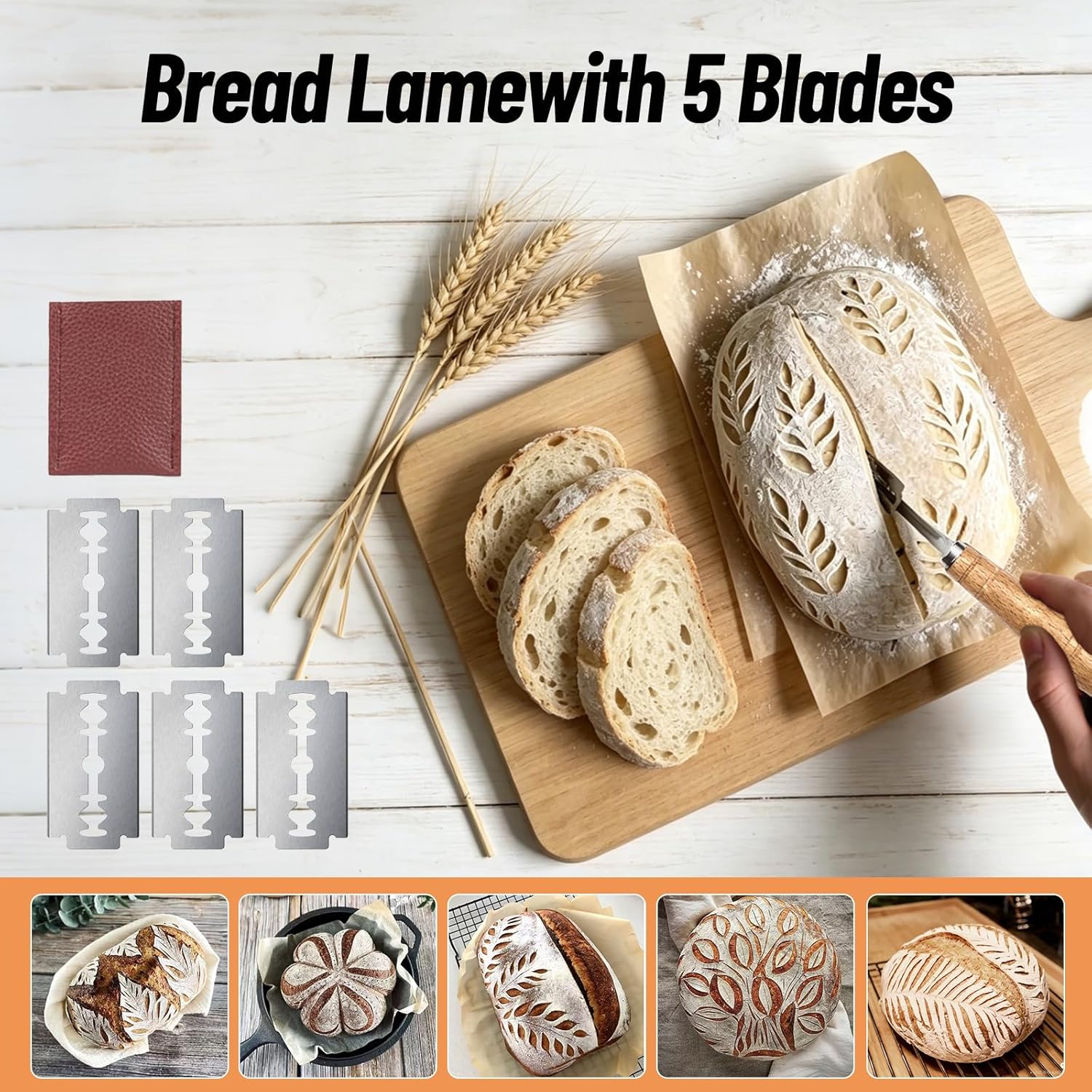13 Inch Danish Dough Whisk for Sourdough,304 Stainless Steel Dough Whisk with Bread Blade Includes 5 Razor,Blades Essential Sourdough Dough Mixing Tool for Bread Baking