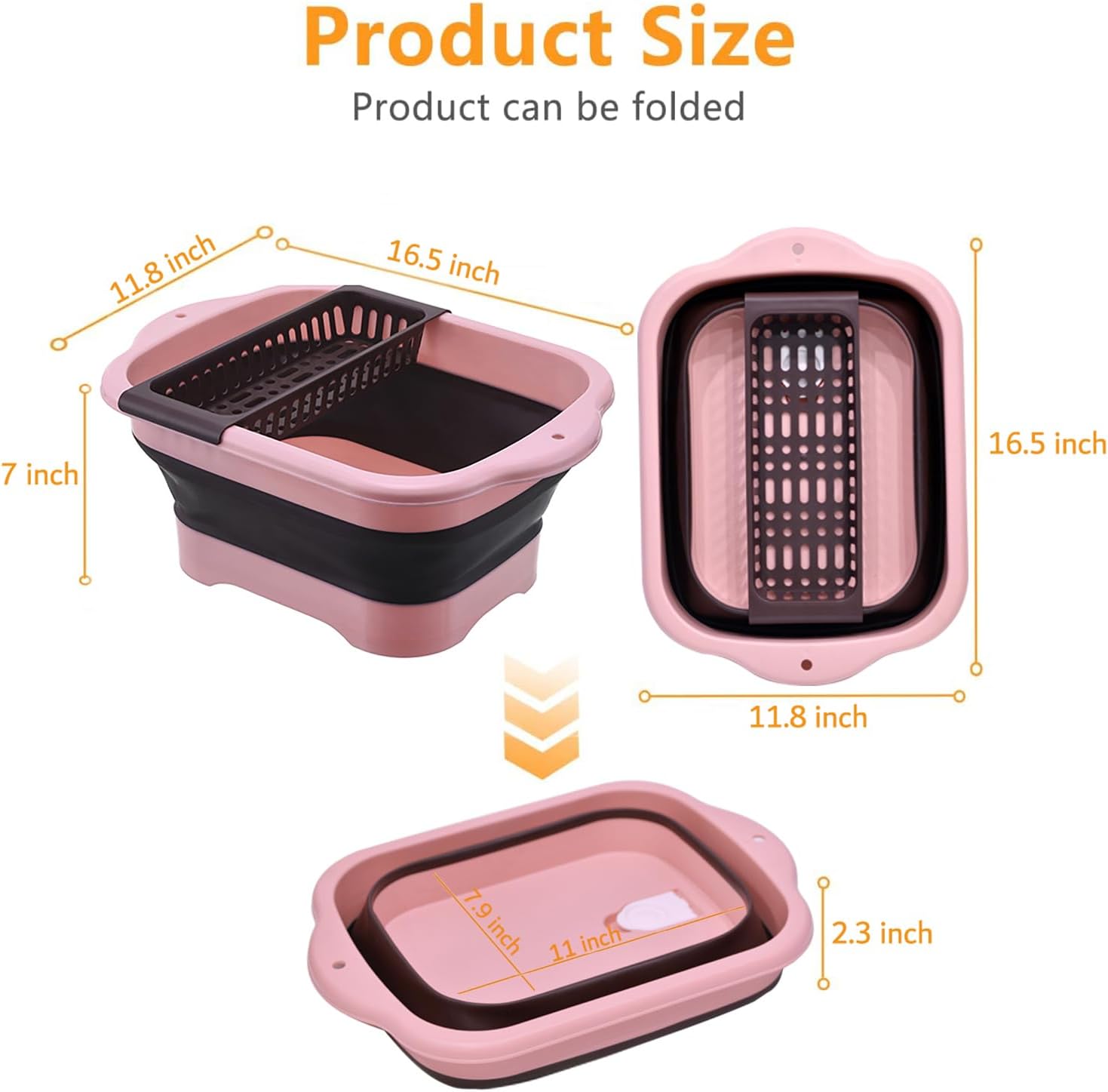 11L（2.91 Gallon） Collapsible Dish Basin with Drain Plug, Space Saving Outdoor Multiuse Foldable Sink Tub, Dishpan, Portable Kitchen Storage Tray for Vegetable Washing, Camping, RV (Green)