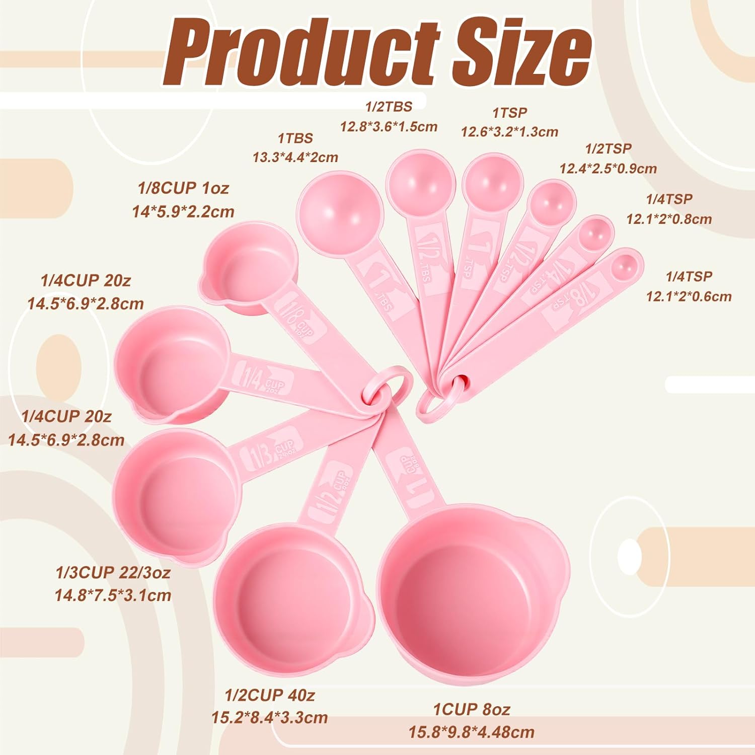 11pcs Measuring Cups and Spoons Set, Nesting Measure Cups with Ring and Easy Read Markings Small Teaspoon with Plastic Head for Dry & Liquid Ingredients, Pink