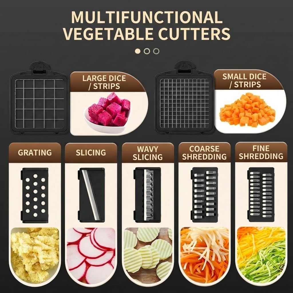 15 in 1Vegetable Chopper with Container,Food Chopper and Spiralizer,Onion Chopper,Veggie Cutter for Salad,Cheese Grater,Fruit Slicer,Kitchen Gadgets Accessories With Brush and Egg separator
