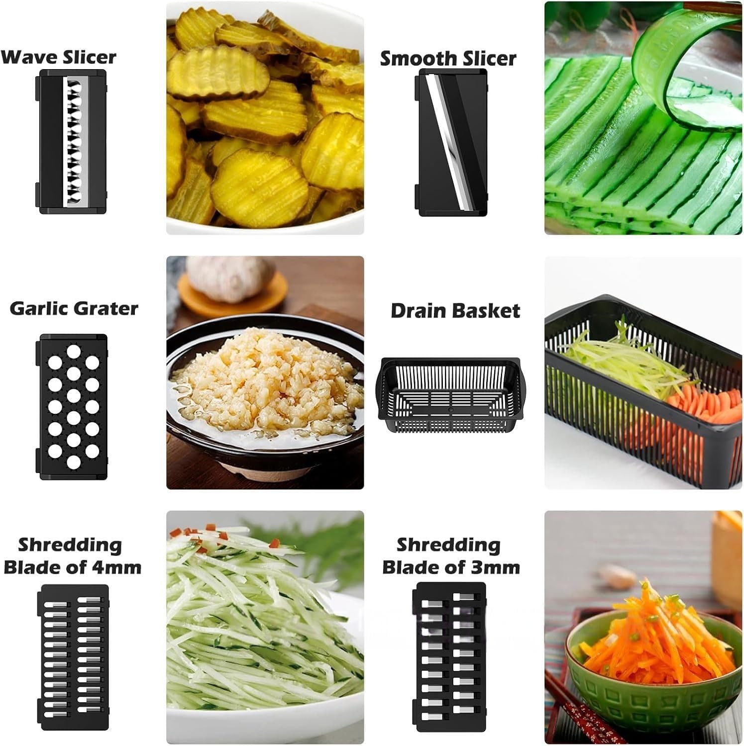 15 in 1Vegetable Chopper with Container,Food Chopper and Spiralizer,Onion Chopper,Veggie Cutter for Salad,Cheese Grater,Fruit Slicer,Kitchen Gadgets Accessories With Brush and Egg separator