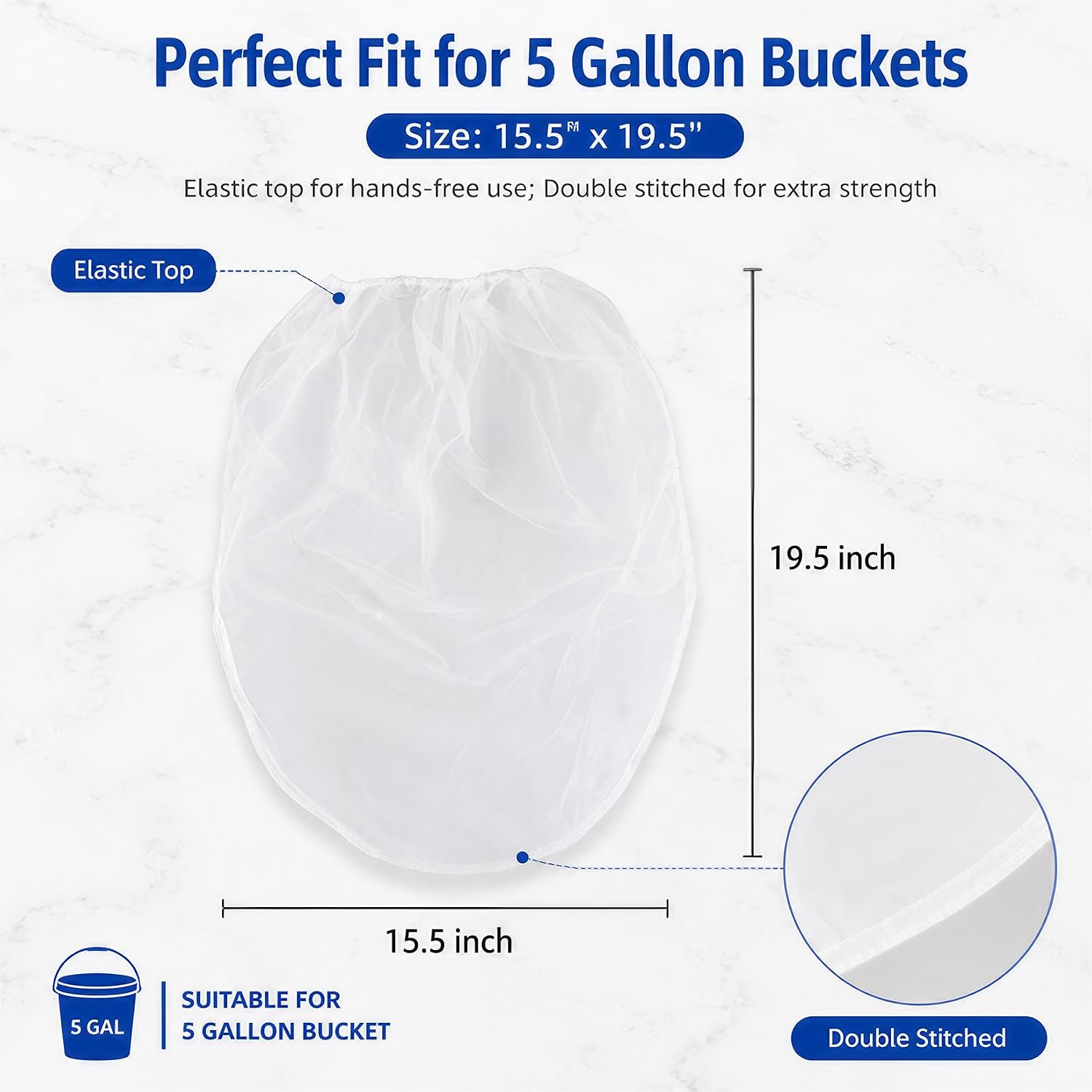 10pcs Paint Strainer Bag - 5 Gallon Paint Filter Mesh Strainer | Nylon Mesh Filter Bag with Elastic Drawstring Top Opening, for 5 Gallon Bucket, Fine Mesh Bag for Gardening, Plant Protection