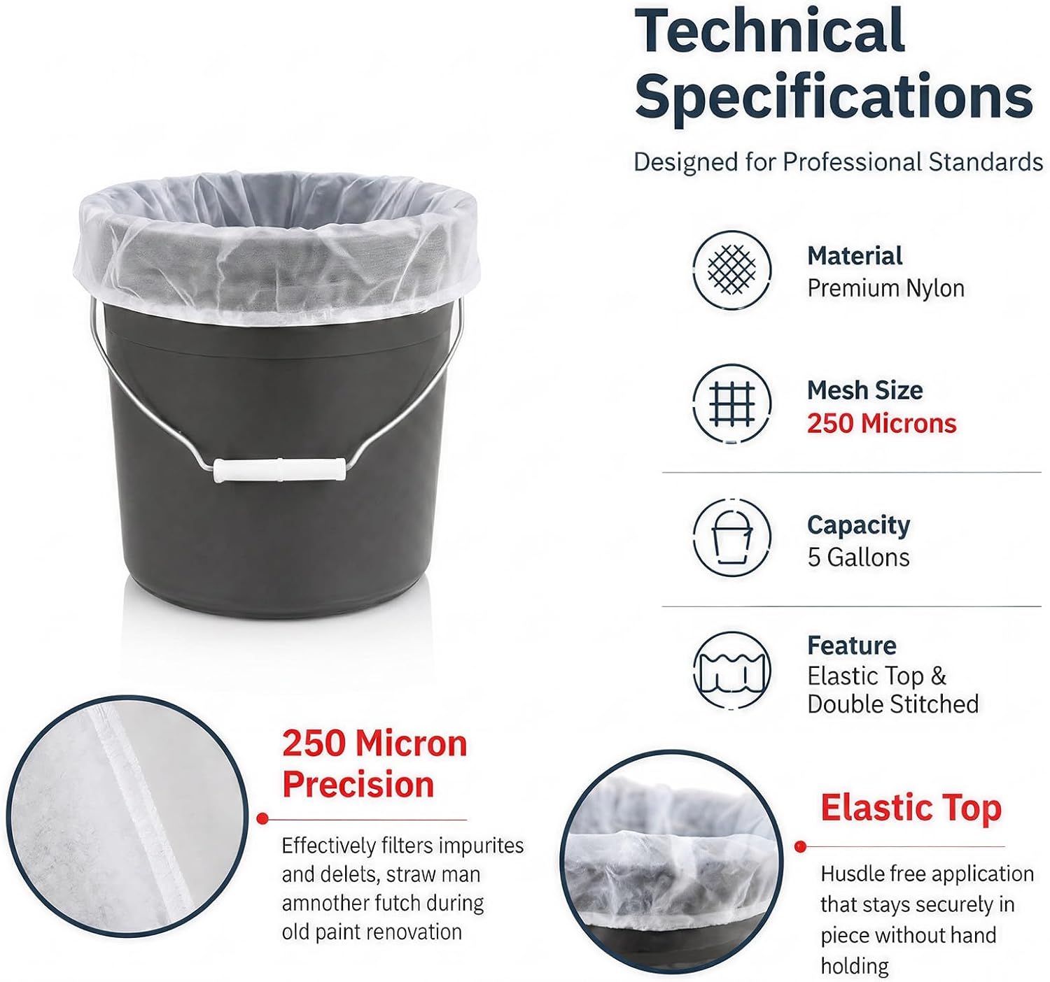 10pcs Paint Strainer Bag - 5 Gallon Paint Filter Mesh Strainer | Nylon Mesh Filter Bag with Elastic Drawstring Top Opening, for 5 Gallon Bucket, Fine Mesh Bag for Gardening, Plant Protection