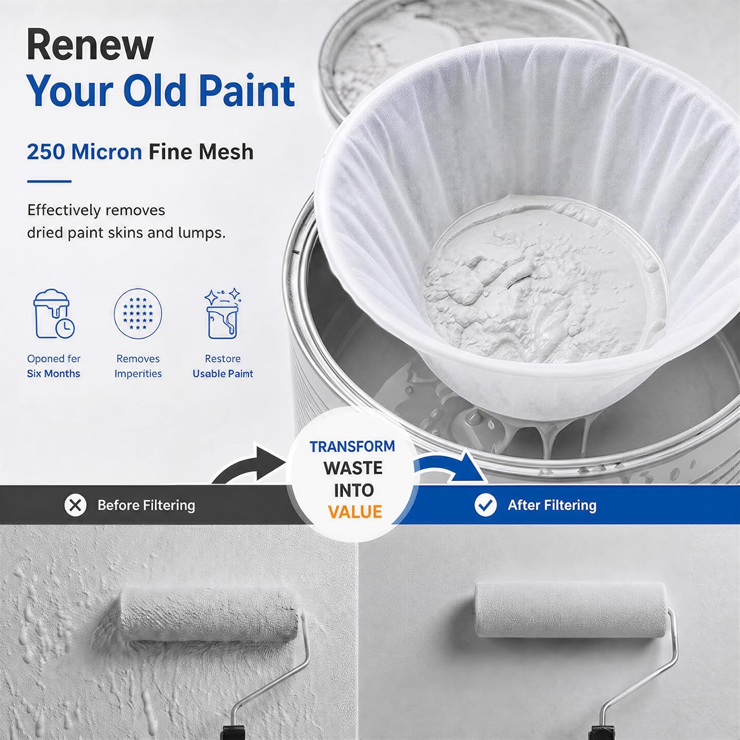 10pcs Paint Strainer Bag - 5 Gallon Paint Filter Mesh Strainer | Nylon Mesh Filter Bag with Elastic Drawstring Top Opening, for 5 Gallon Bucket, Fine Mesh Bag for Gardening, Plant Protection