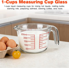 1 Cup Glass Measuring Cups, Clear Borosilicate Glass Liquid Measuring Cup | Kitchen & Baking Microwave Safe One Glass Measuring Cups, 8 OZ/250ML Small Glass Measuring Cup