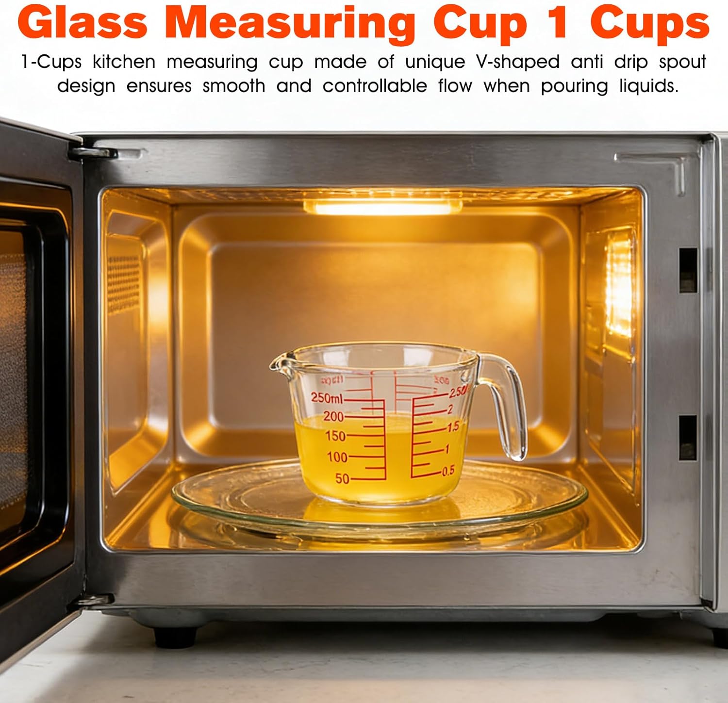 1 Cup Glass Measuring Cups, Clear Borosilicate Glass Liquid Measuring Cup | Kitchen & Baking Microwave Safe One Glass Measuring Cups, 8 OZ/250ML Small Glass Measuring Cup