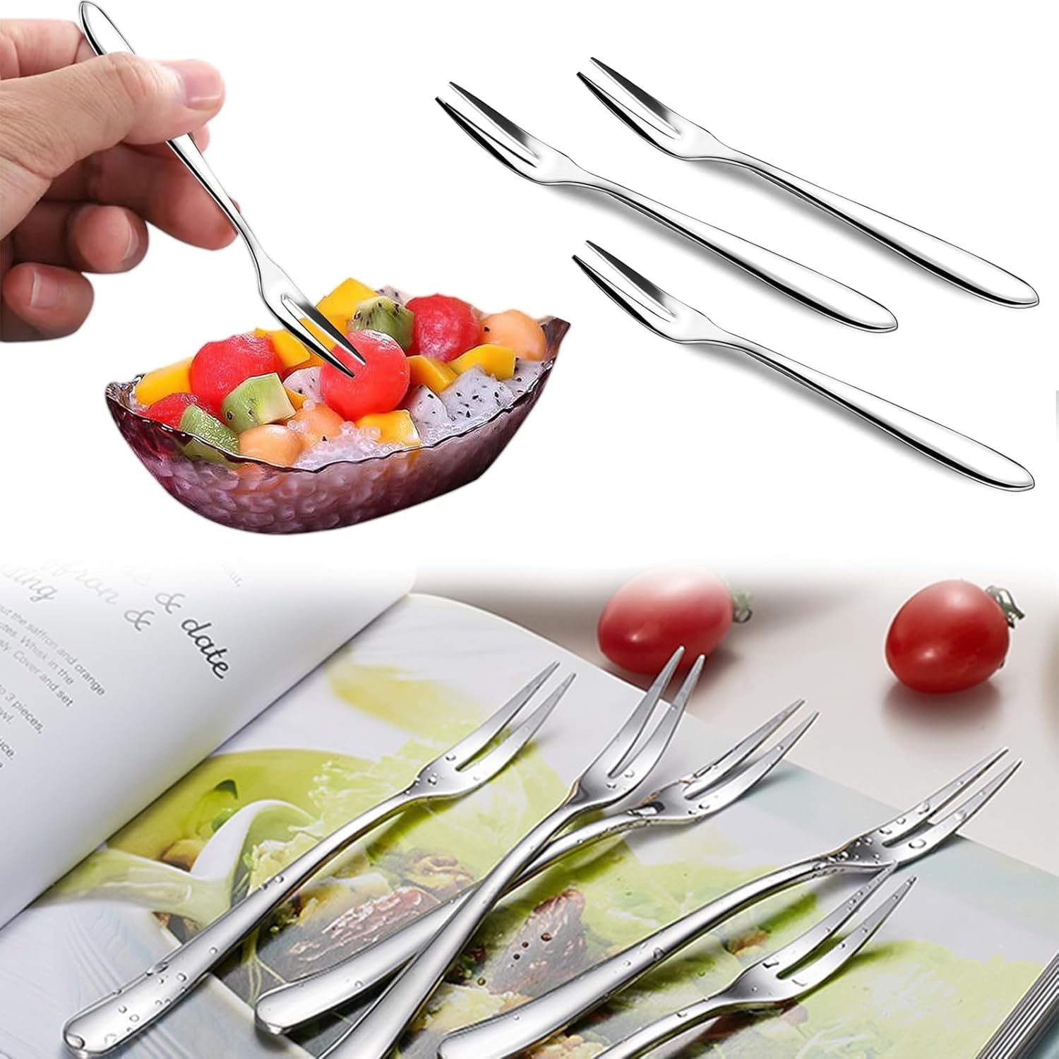 12PCS Melon Baller Scoop Set, 4-in-1 Watermelon Scooper Fruit Scooper, Fruit Cutter Shapes, Fruit Fork, Stainless Steel Carving Knife Kitchen Tools for Dig Pulp Separator Fruit Slicer
