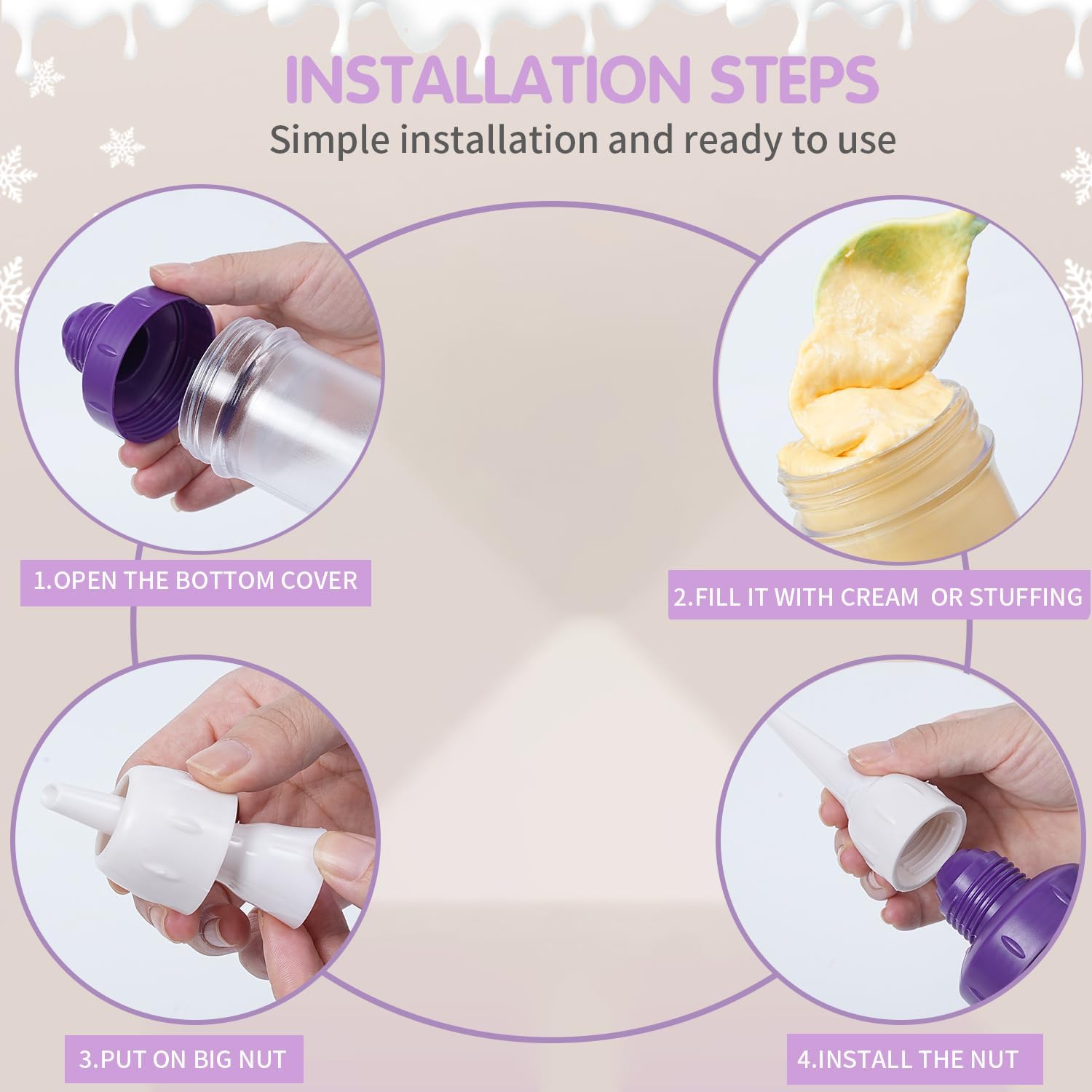 15 Pcs Cake Decorating Baking Syringe Tool Kit, Cupcake Filling Injector with Icing Nozzles Cream Scrapers Nozzle Brush Flower Nail Lifter Scissors Pastry Frosting Gun Piping Kit for Cookies