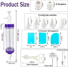 15 Pcs Cake Decorating Baking Syringe Tool Kit, Cupcake Filling Injector with Icing Nozzles Cream Scrapers Nozzle Brush Flower Nail Lifter Scissors Pastry Frosting Gun Piping Kit for Cookies
