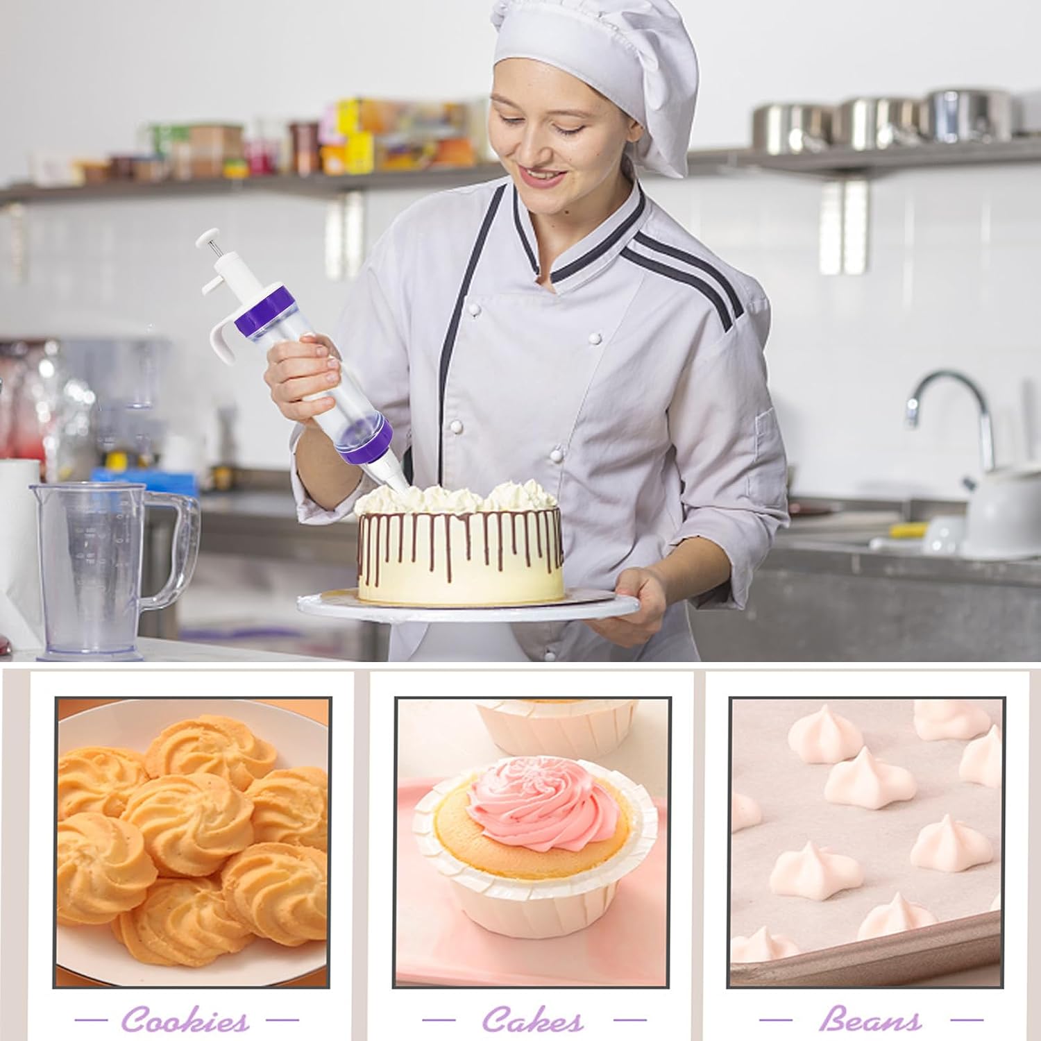 15 Pcs Cake Decorating Baking Syringe Tool Kit, Cupcake Filling Injector with Icing Nozzles Cream Scrapers Nozzle Brush Flower Nail Lifter Scissors Pastry Frosting Gun Piping Kit for Cookies