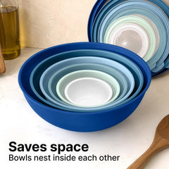 12 Piece Plastic Mixing Bowls with Lids Set - Leak-Proof Microwave & Freezer Safe Stackable Mixing Bowl Set for Preparing, Serving and Storing - Non-Slip Large Nesting Bowls (Blue Ombre)