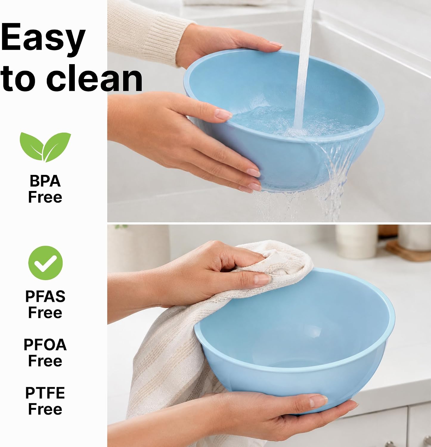 12 Piece Plastic Mixing Bowls with Lids Set - Leak-Proof Microwave & Freezer Safe Stackable Mixing Bowl Set for Preparing, Serving and Storing - Non-Slip Large Nesting Bowls (Blue Ombre)