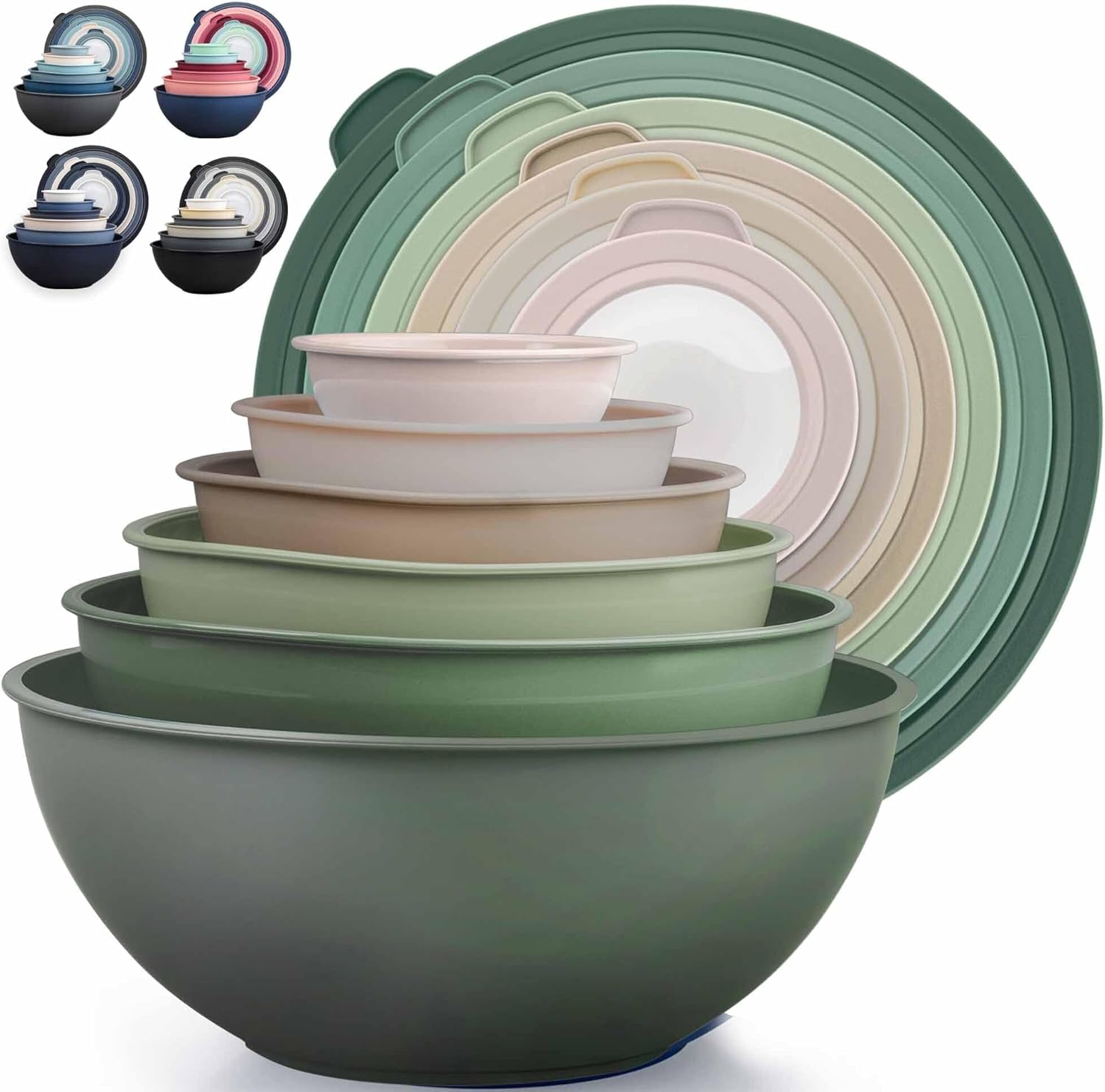 12 Piece Plastic Mixing Bowls with Lids Set - Leak-Proof Microwave & Freezer Safe Stackable Mixing Bowl Set for Preparing, Serving and Storing - Non-Slip Large Nesting Bowls (Blue Ombre)