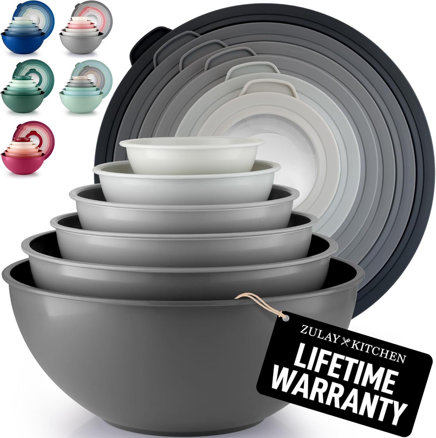 12 Piece Plastic Mixing Bowls with Lids Set - Leak-Proof Microwave & Freezer Safe Stackable Mixing Bowl Set for Preparing, Serving and Storing - Non-Slip Large Nesting Bowls (Blue Ombre)