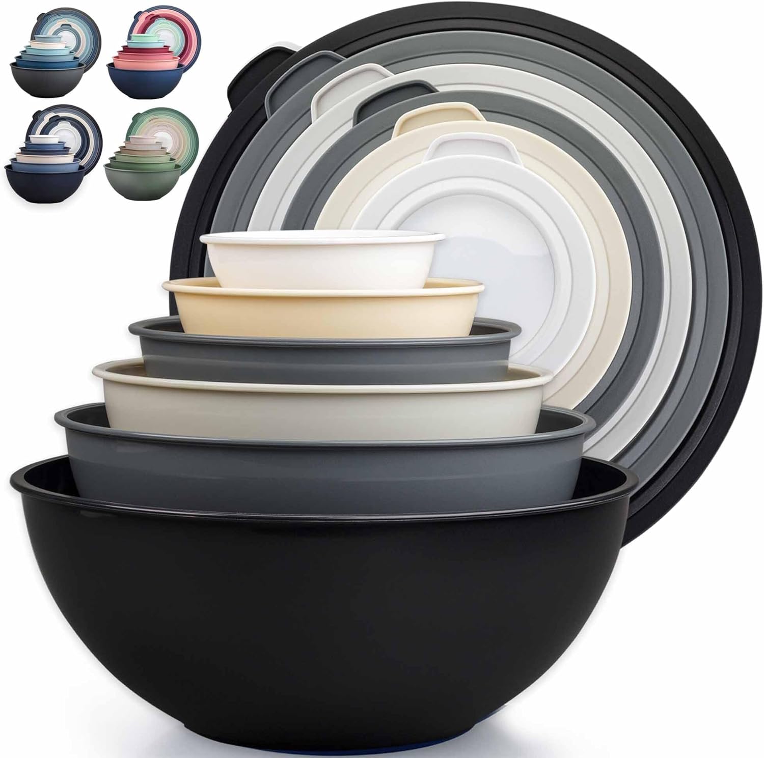 12 Piece Plastic Mixing Bowls with Lids Set - Leak-Proof Microwave & Freezer Safe Stackable Mixing Bowl Set for Preparing, Serving and Storing - Non-Slip Large Nesting Bowls (Blue Ombre)