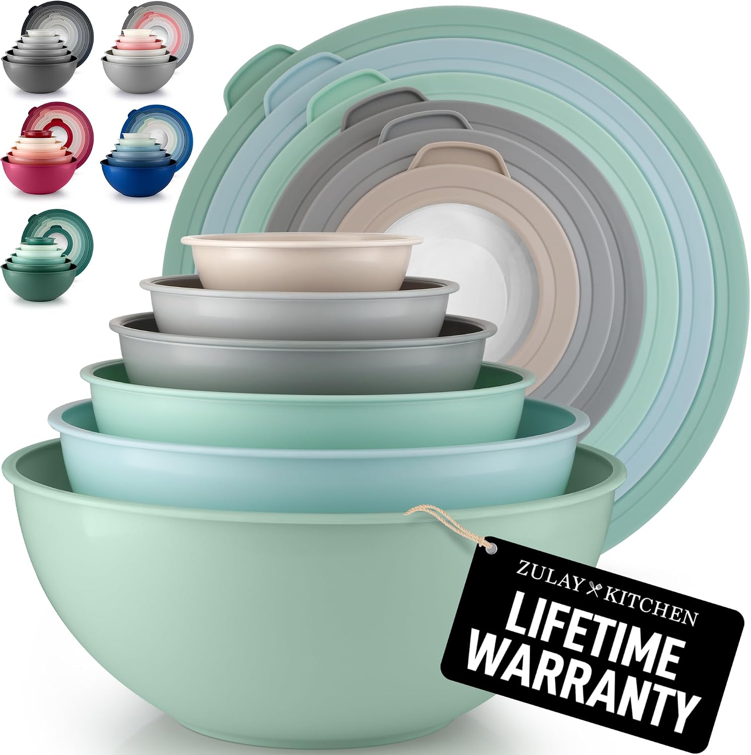 12 Piece Plastic Mixing Bowls with Lids Set - Leak-Proof Microwave & Freezer Safe Stackable Mixing Bowl Set for Preparing, Serving and Storing - Non-Slip Large Nesting Bowls (Blue Ombre)