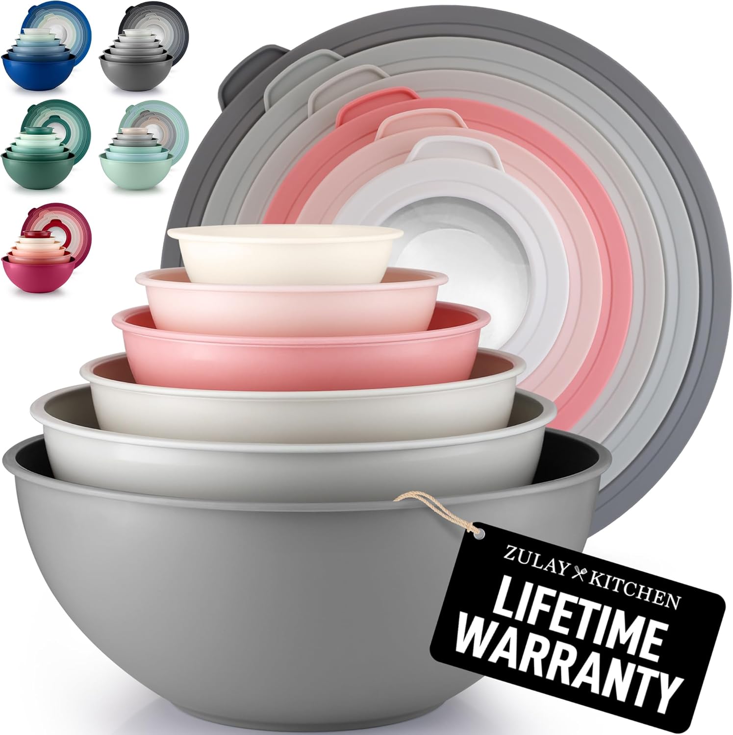 12 Piece Plastic Mixing Bowls with Lids Set - Leak-Proof Microwave & Freezer Safe Stackable Mixing Bowl Set for Preparing, Serving and Storing - Non-Slip Large Nesting Bowls (Blue Ombre)