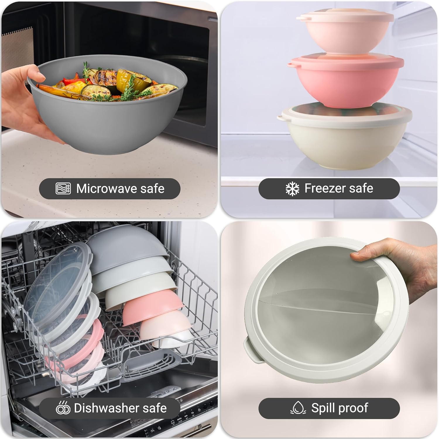 12 Piece Plastic Mixing Bowls with Lids Set - Leak-Proof Microwave & Freezer Safe Stackable Mixing Bowl Set for Preparing, Serving and Storing - Non-Slip Large Nesting Bowls (Blue Ombre)