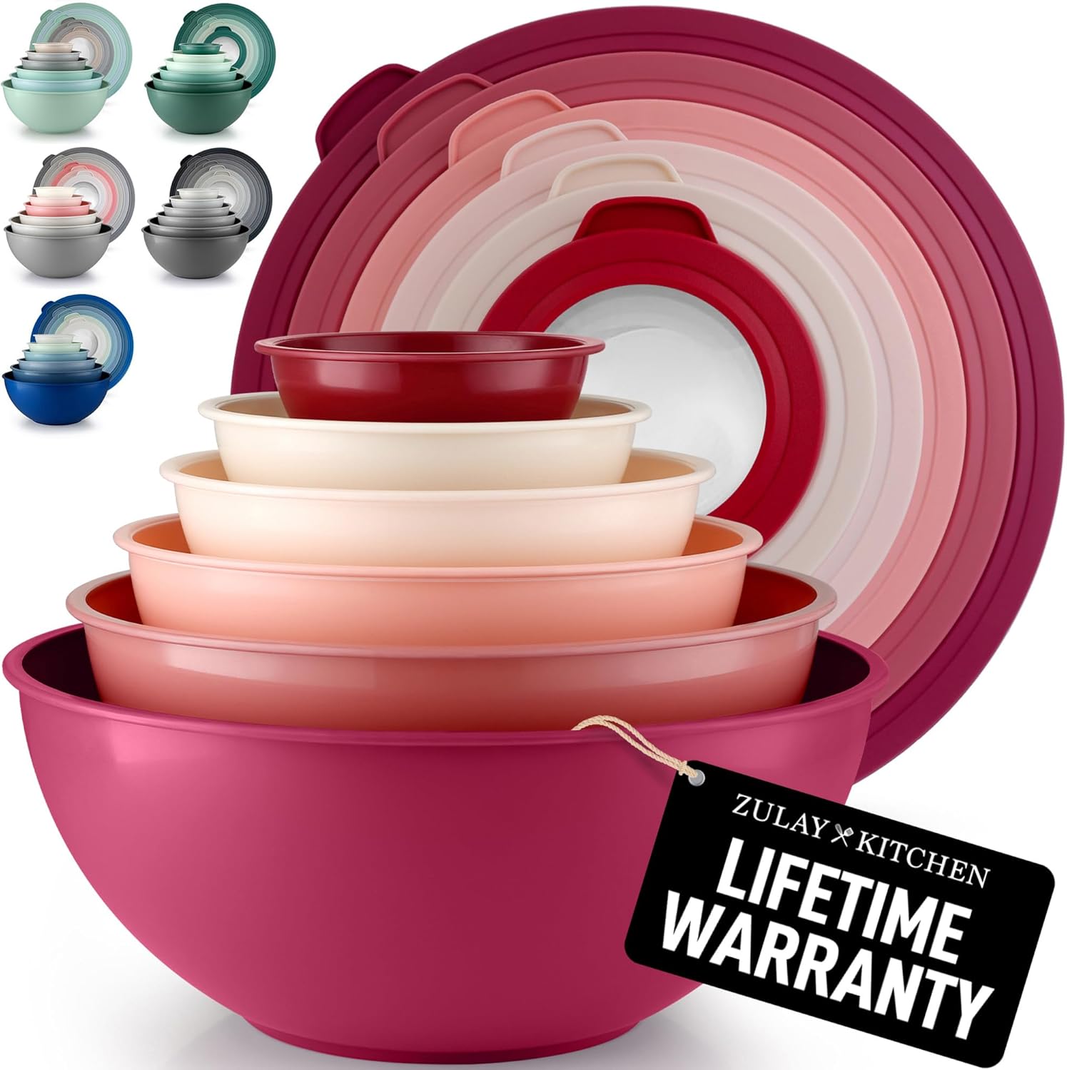 12 Piece Plastic Mixing Bowls with Lids Set - Leak-Proof Microwave & Freezer Safe Stackable Mixing Bowl Set for Preparing, Serving and Storing - Non-Slip Large Nesting Bowls (Blue Ombre)