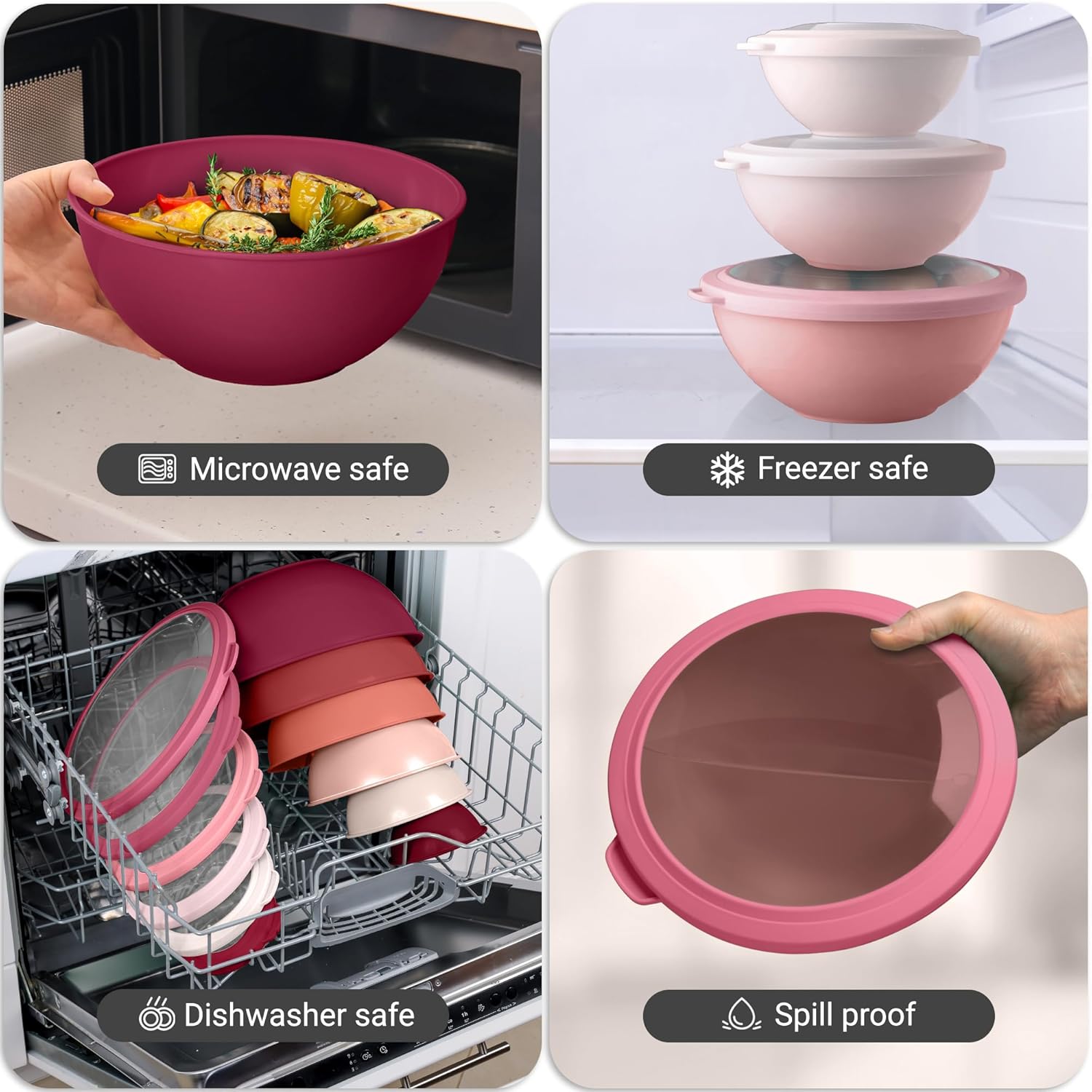 12 Piece Plastic Mixing Bowls with Lids Set - Leak-Proof Microwave & Freezer Safe Stackable Mixing Bowl Set for Preparing, Serving and Storing - Non-Slip Large Nesting Bowls (Blue Ombre)