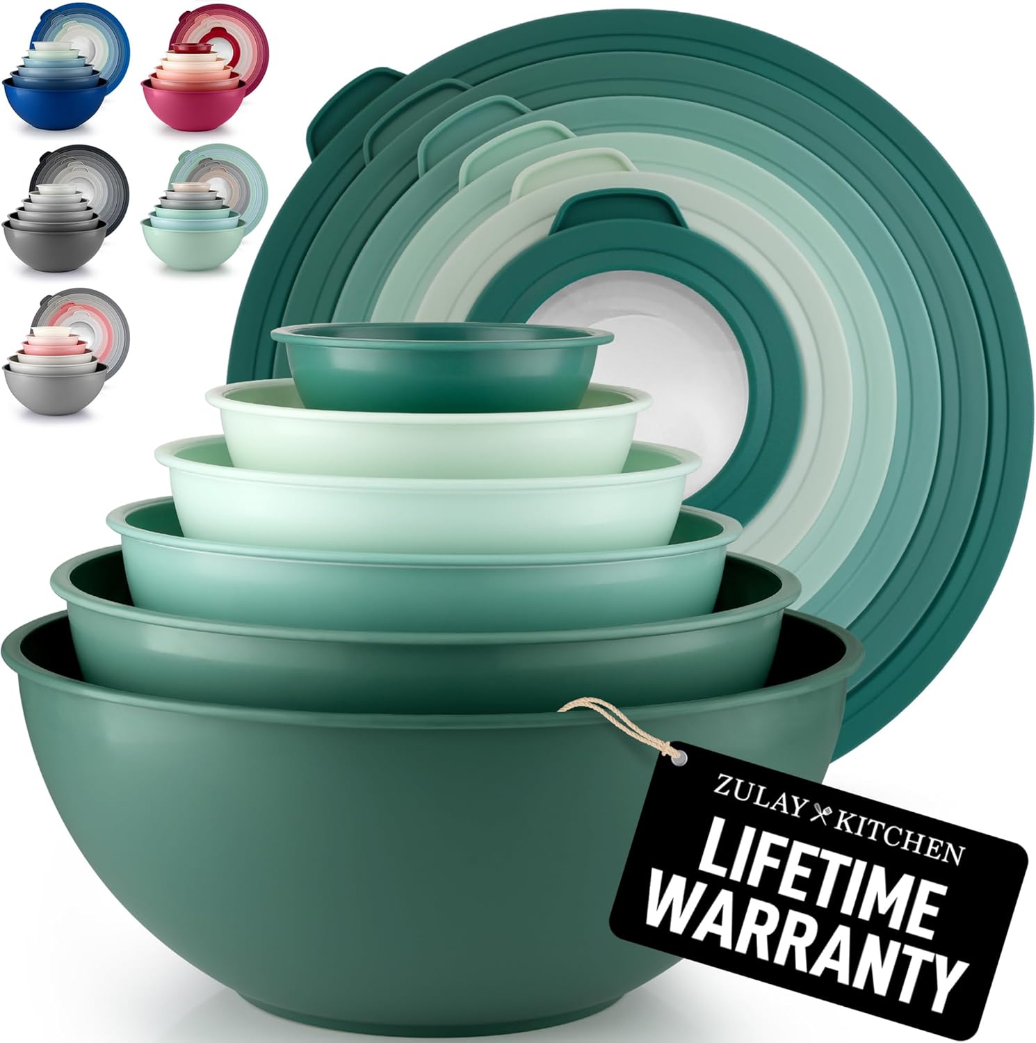 12 Piece Plastic Mixing Bowls with Lids Set - Leak-Proof Microwave & Freezer Safe Stackable Mixing Bowl Set for Preparing, Serving and Storing - Non-Slip Large Nesting Bowls (Blue Ombre)