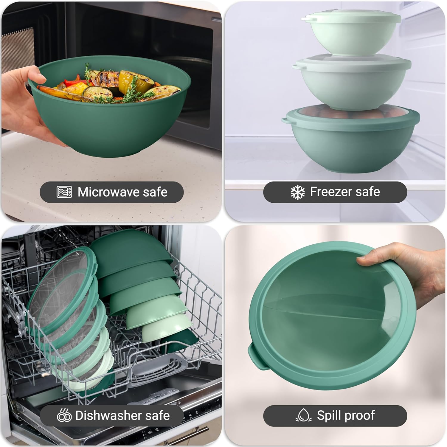 12 Piece Plastic Mixing Bowls with Lids Set - Leak-Proof Microwave & Freezer Safe Stackable Mixing Bowl Set for Preparing, Serving and Storing - Non-Slip Large Nesting Bowls (Blue Ombre)