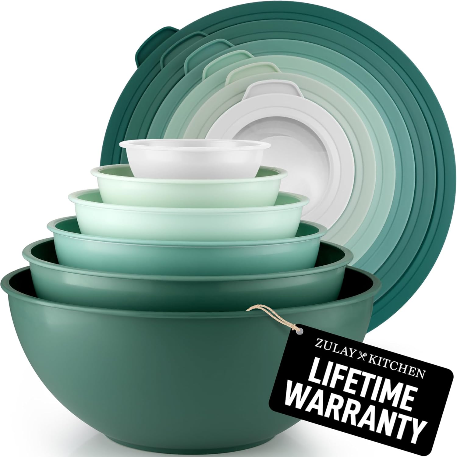 12 Piece Plastic Mixing Bowls with Lids Set - Leak-Proof Microwave & Freezer Safe Stackable Mixing Bowl Set for Preparing, Serving and Storing - Non-Slip Large Nesting Bowls (Blue Ombre)