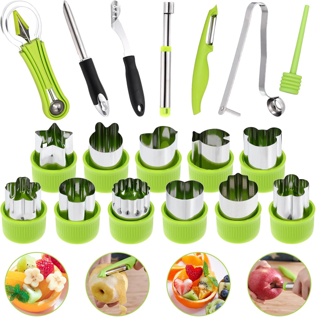 15 Pcs Fruit Vegetable Coring Carving Tool Set Include Stainless Steel Peeler Carving Knife Melon Baller and 9 Shape Cutters for Home Kitchen Lunches Party Platters Creative Cooking