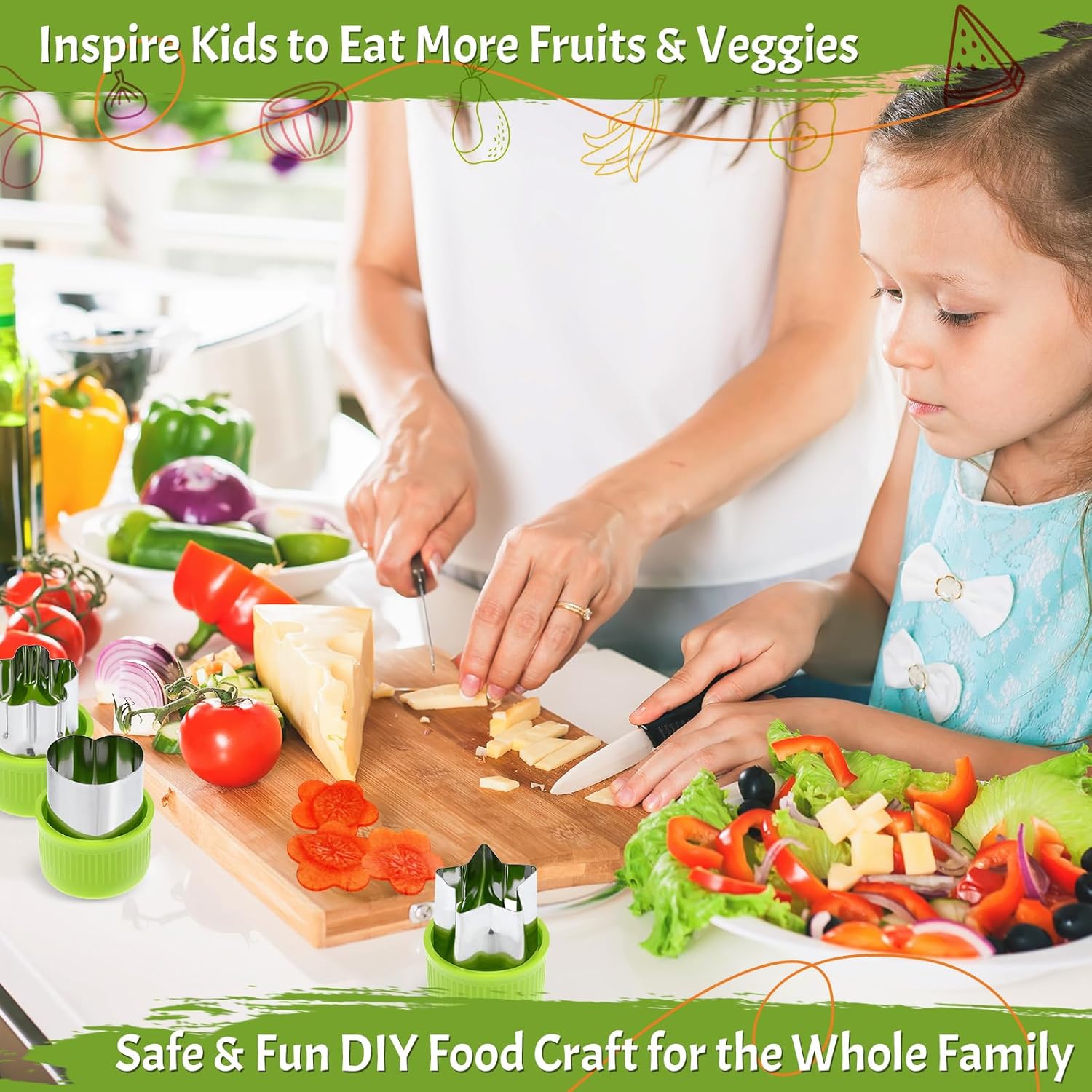 15 Pcs Fruit Vegetable Coring Carving Tool Set Include Stainless Steel Peeler Carving Knife Melon Baller and 9 Shape Cutters for Home Kitchen Lunches Party Platters Creative Cooking