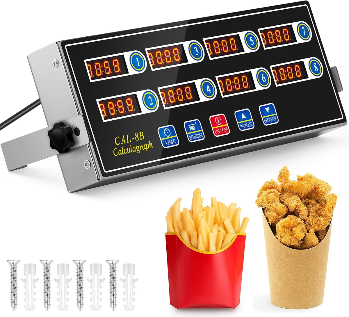1 Pack 8 Channel Kitchen Timers for Cooking, Commercial Digital Kitchen Timer with Loud Alarm, Large LCD Display, Restaurant Fryer, Chef, Baking Supplies