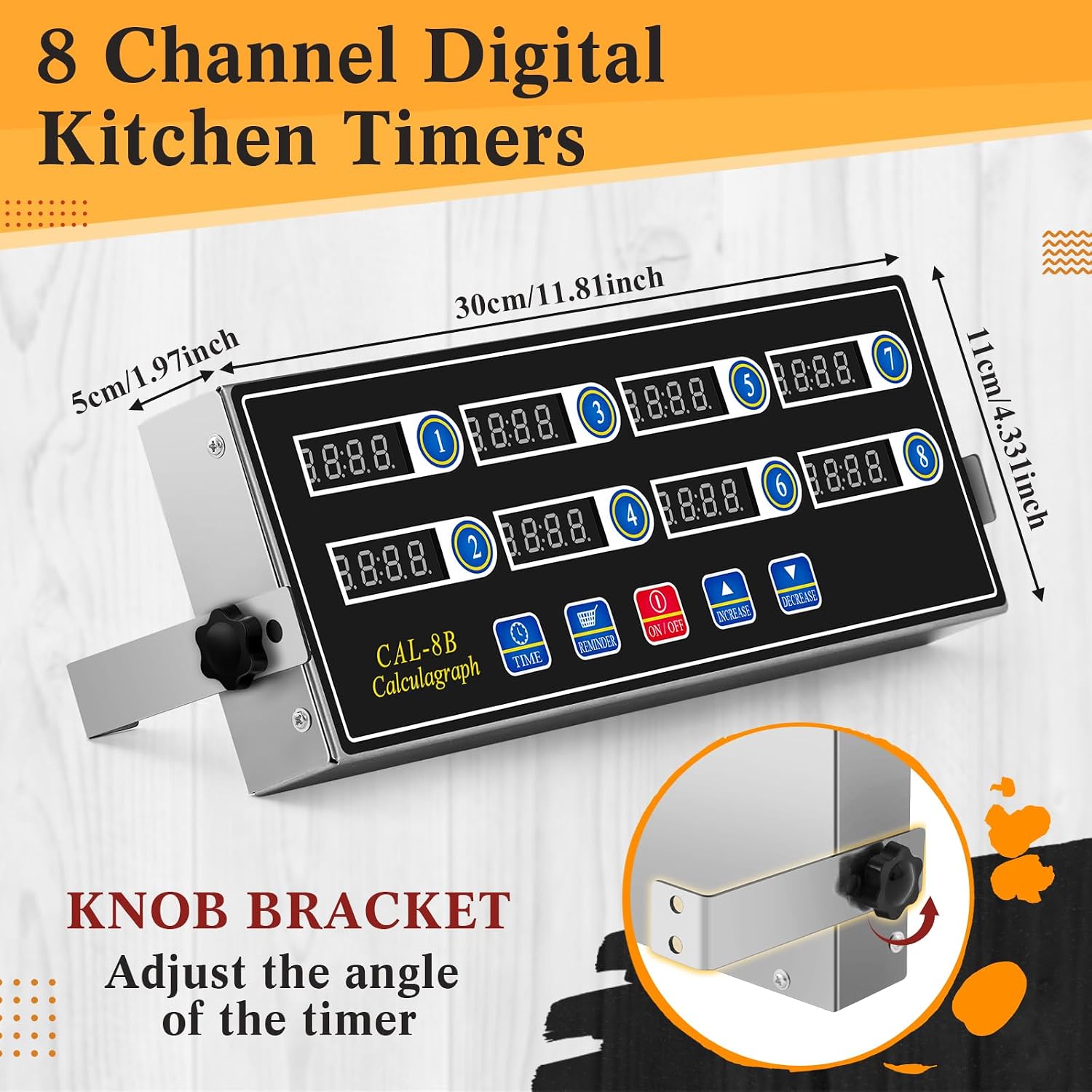 1 Pack 8 Channel Kitchen Timers for Cooking, Commercial Digital Kitchen Timer with Loud Alarm, Large LCD Display, Restaurant Fryer, Chef, Baking Supplies